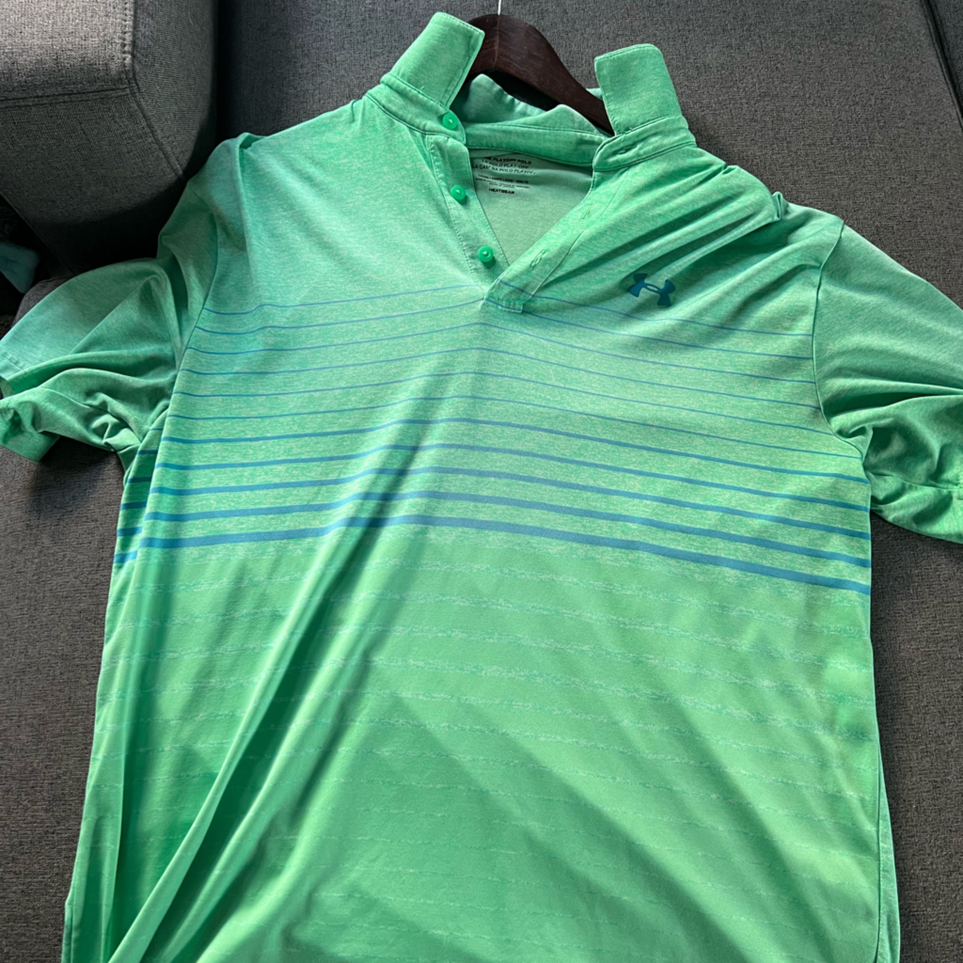 Under Armour Green With Blue Stripes Golf Polo